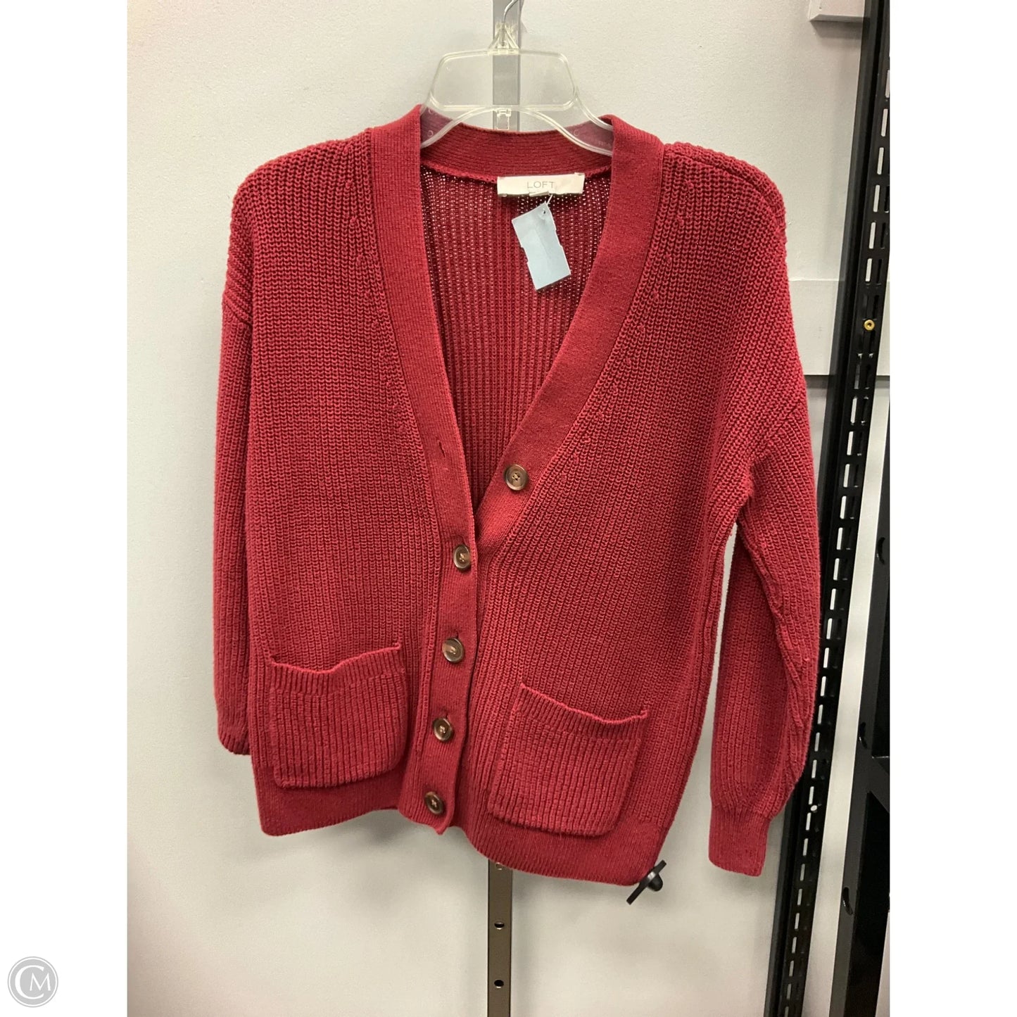 Sweater Cardigan By Loft In Red, Size: S