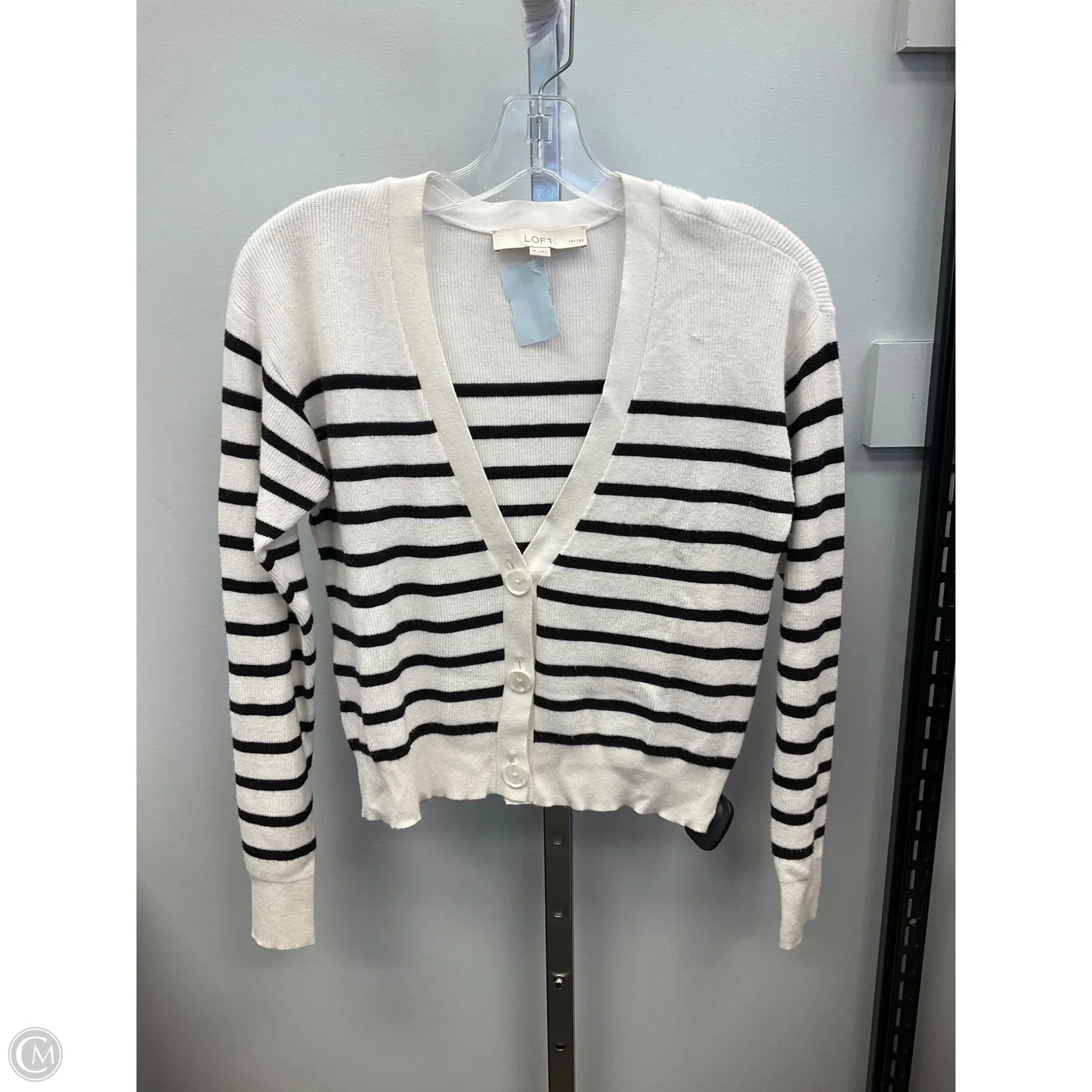 Sweater Cardigan By Loft In Striped Pattern, Size: Mp