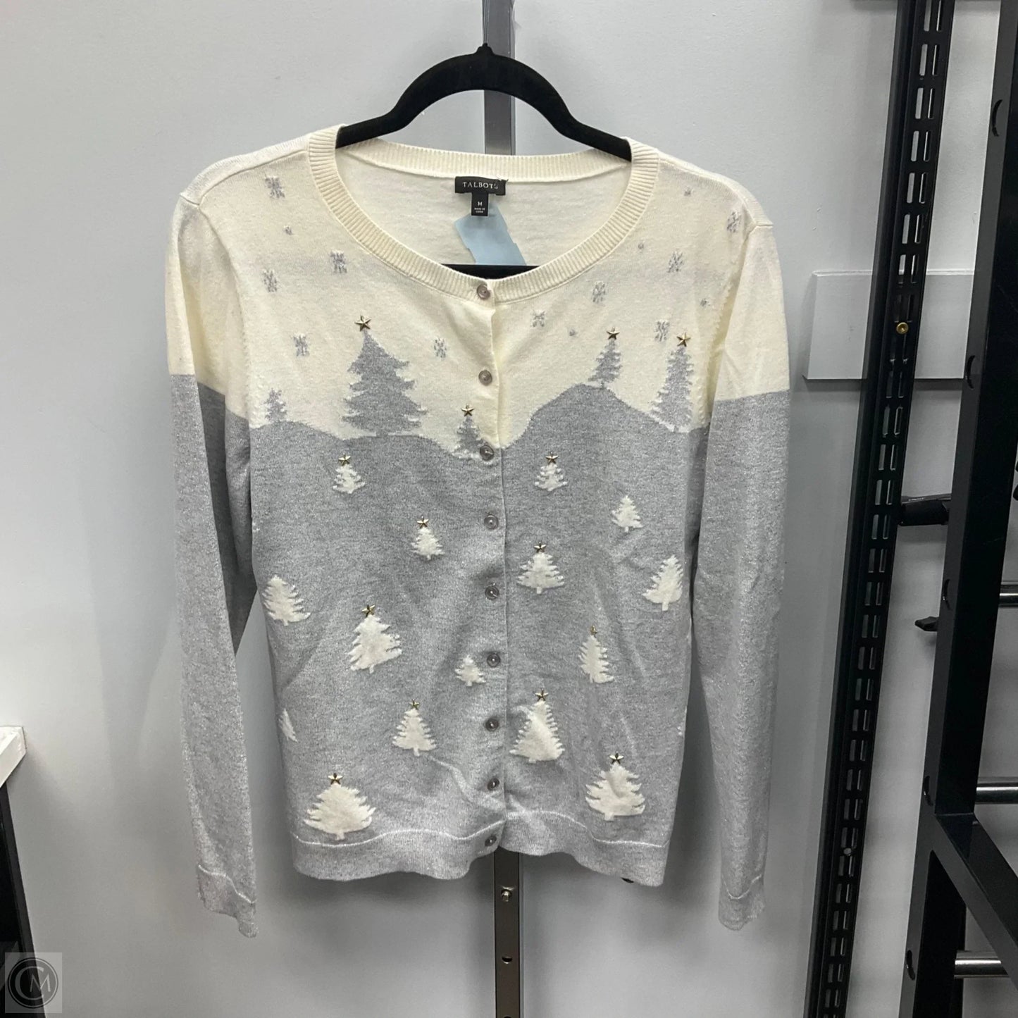 Sweater By Talbots In Cream & Grey, Size: M