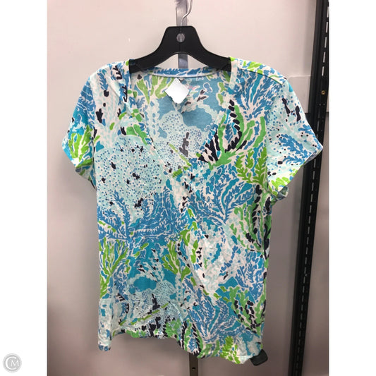 Top Short Sleeve Designer By Lilly Pulitzer In Blue & Green, Size: L