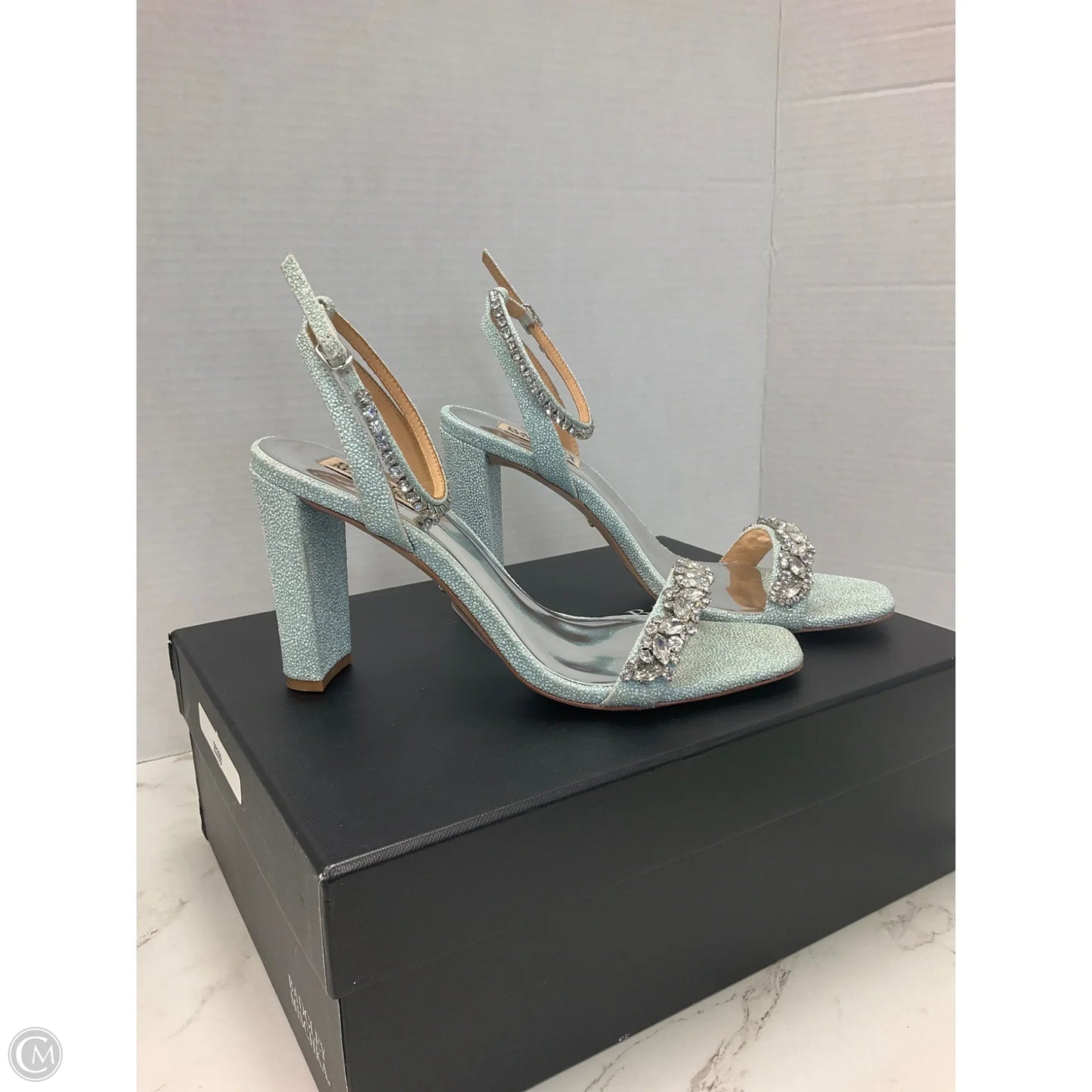 Sandals Heels Stiletto By Badgley Mischka In Blue & Silver, Size: 7.5