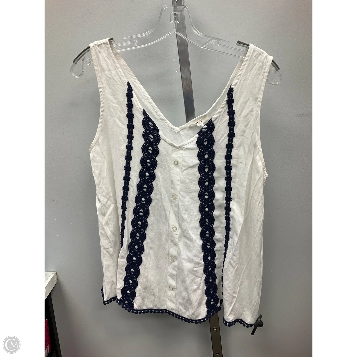 Top Sleeveless By Mine In Blue & White, Size: L
