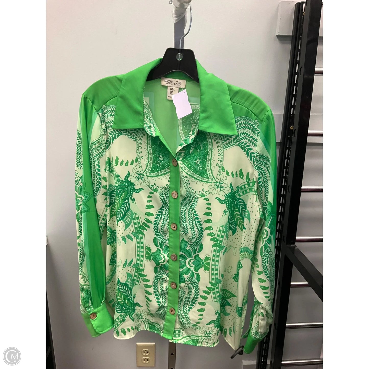 Top Long Sleeve By Rachel Zoe In Cream & Green, Size: L