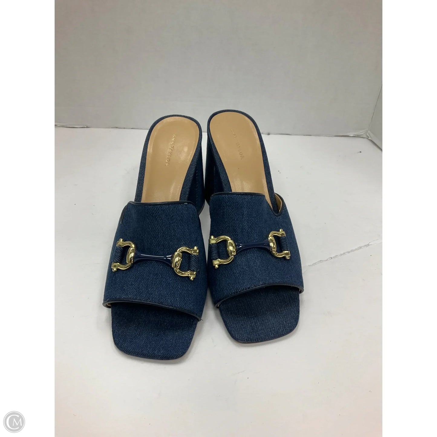 Sandals Heels Block By Ann Taylor In Blue Denim, Size: