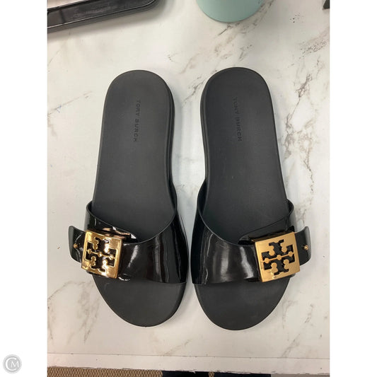 Sandals Designer By Tory Burch In Black & Gold, Size: 6