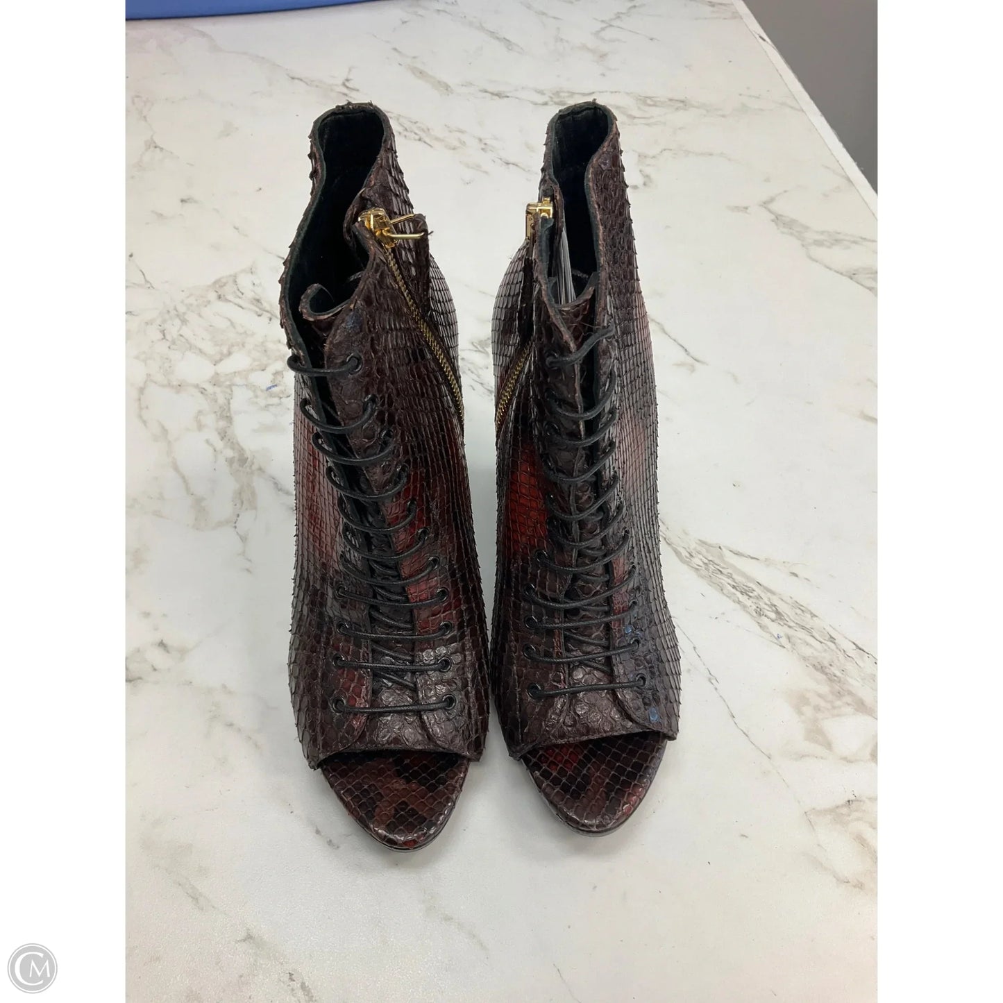 Boots Luxury Designer By Burberry In Snakeskin Print, Size: 7.5