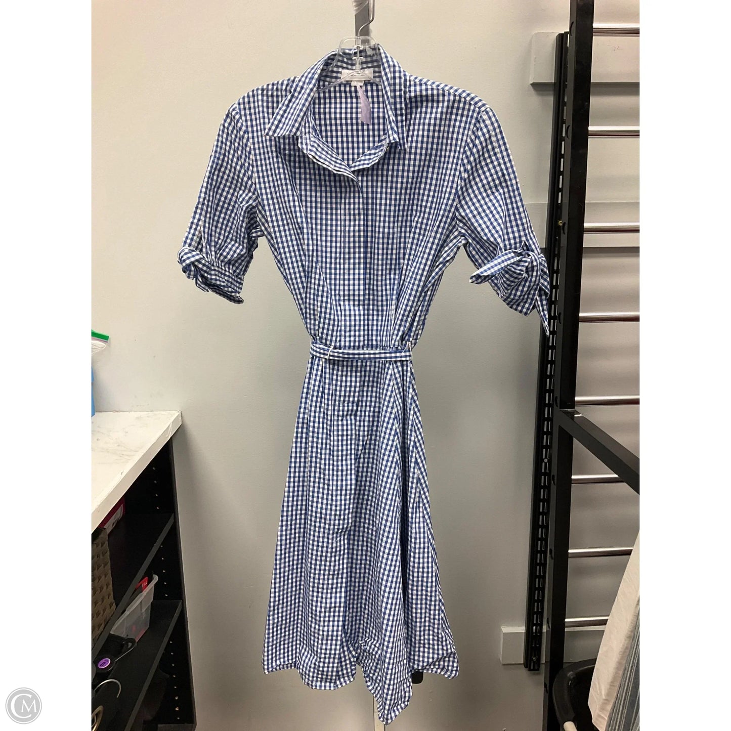 Dress Casual Midi By Calvin Klein In Blue & White, Size: 4
