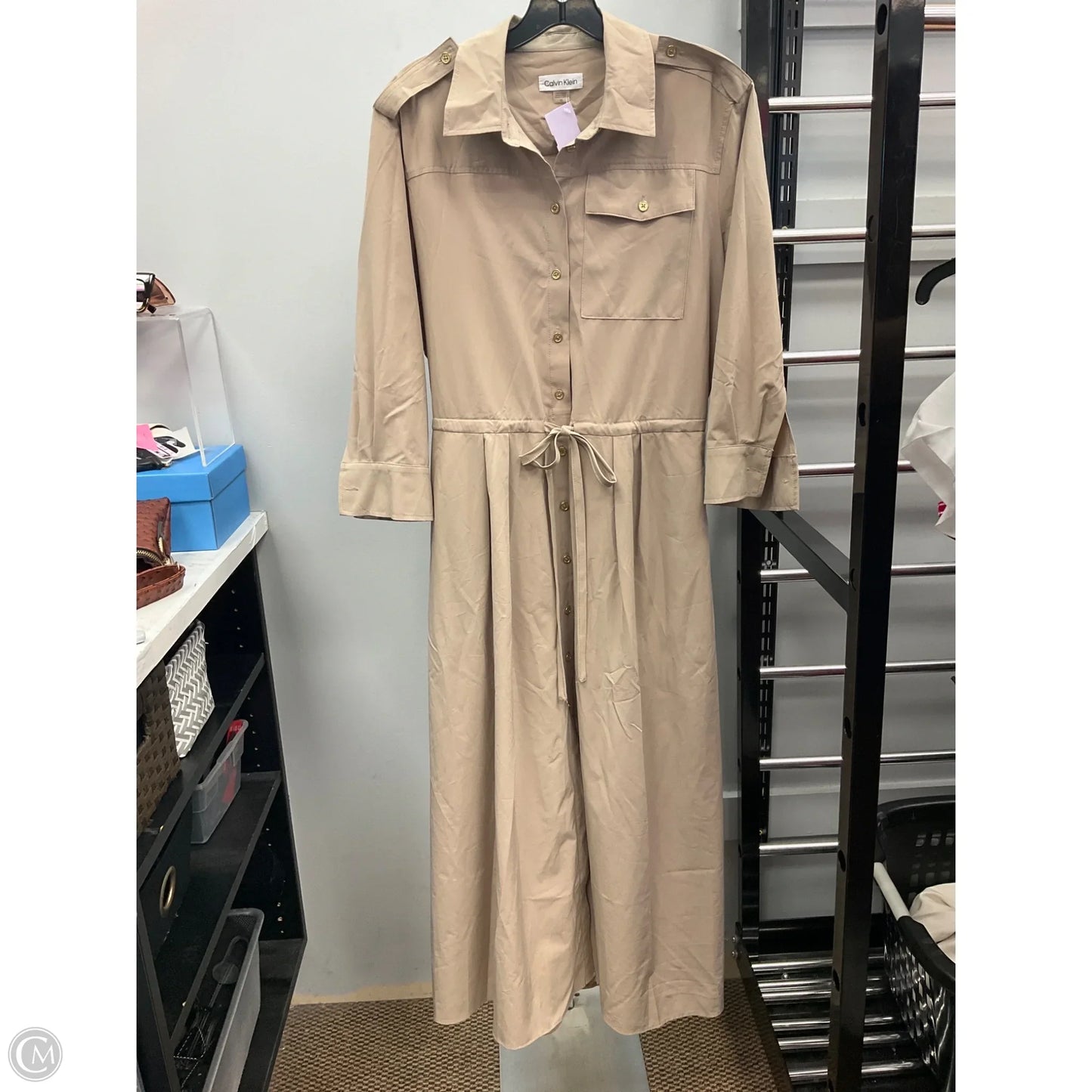 Dress Casual Midi By Calvin Klein In Beige, Size: 10