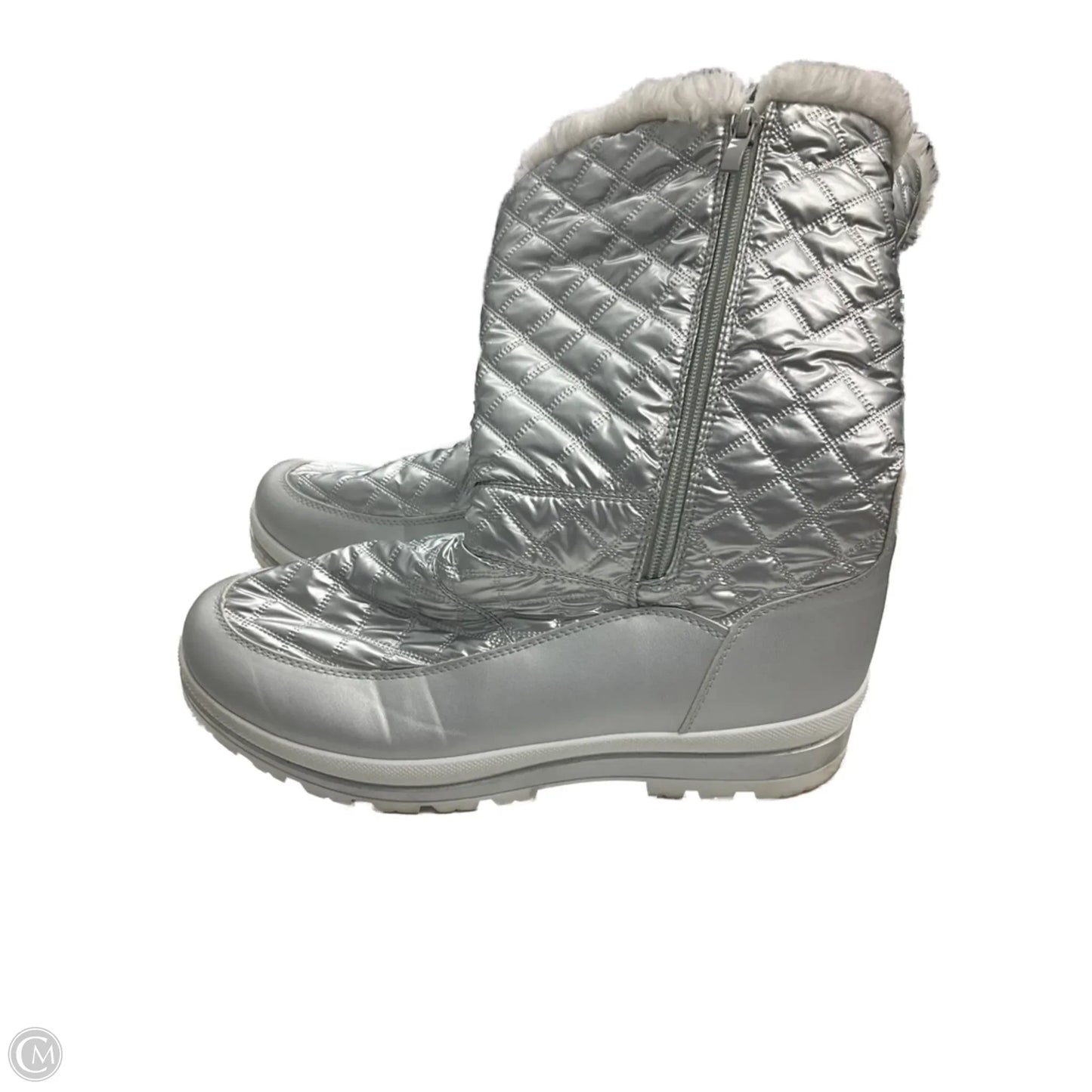 Boots Mid-calf Flats By Clothes Mentor In Silver, Size: 10