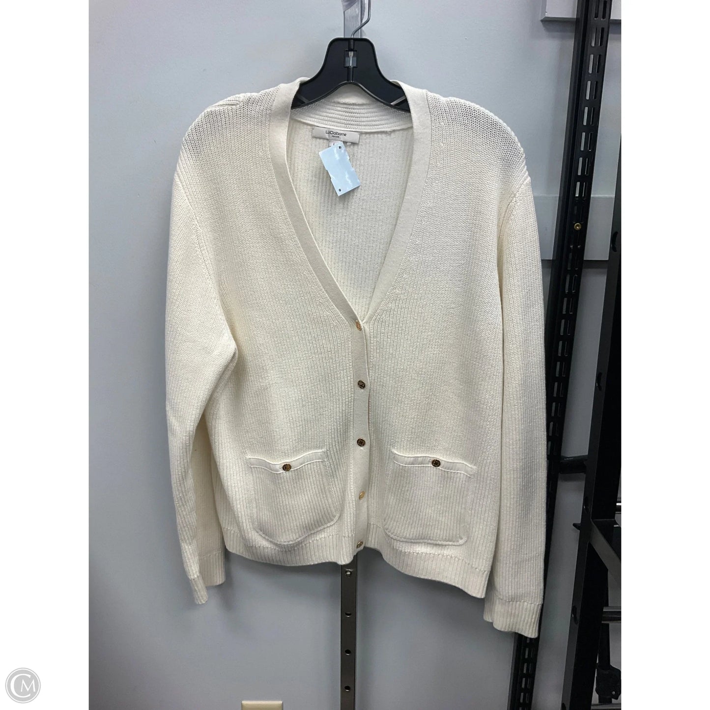 Sweater Cardigan By Liz Claiborne In Cream, Size: L