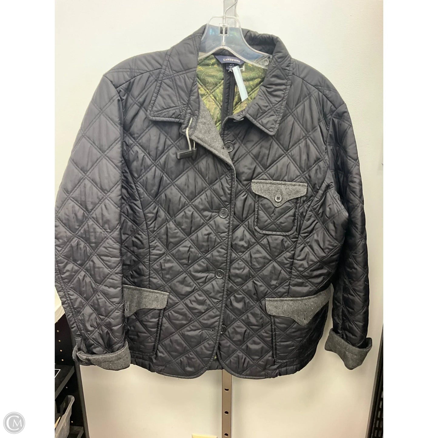 Jacket Puffer & Quilted By Lands End In Black, Size: L