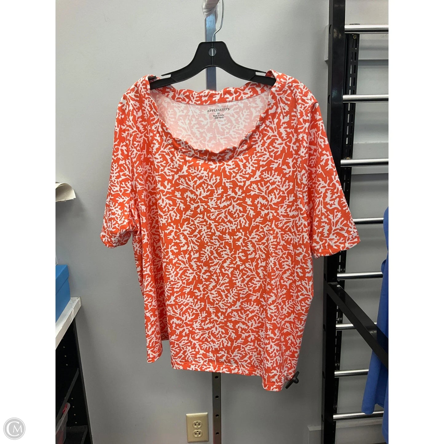 Top Short Sleeve By Appleseeds In Orange & White, Size: 2x