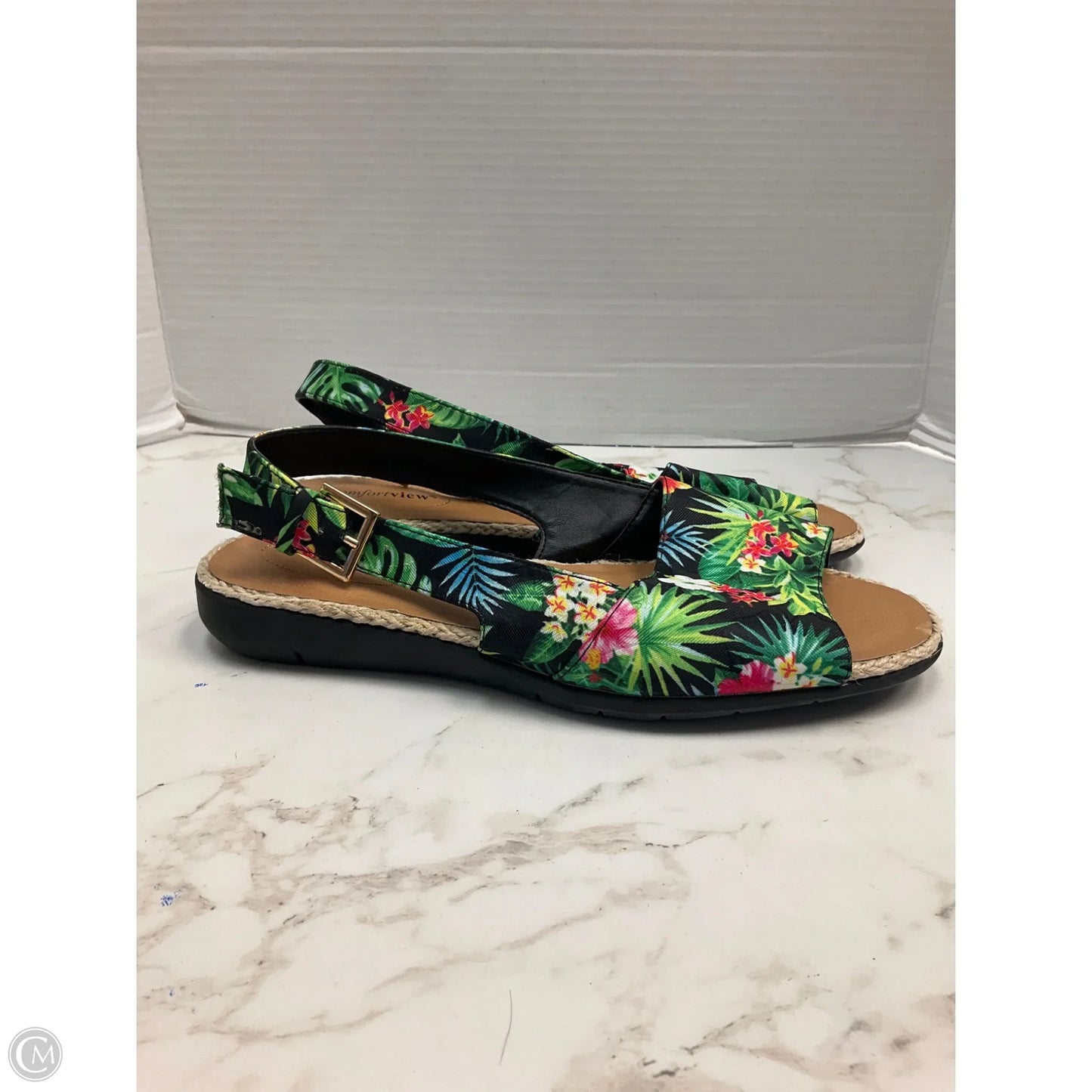 Sandals Heels Platform By Comfortview In Tropical Print, Size: 10