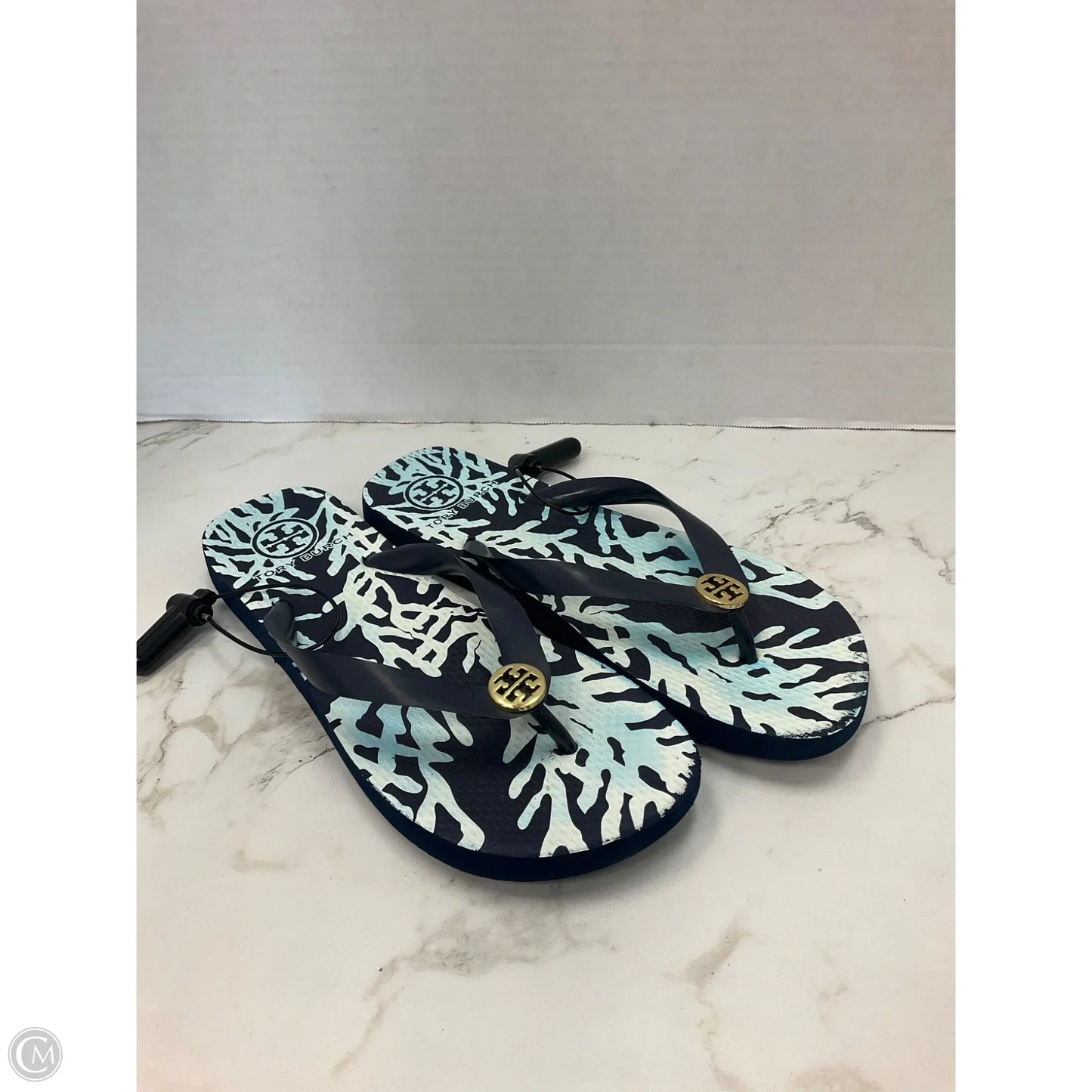 Sandals Designer By Tory Burch In Blue & White, Size: 7.5
