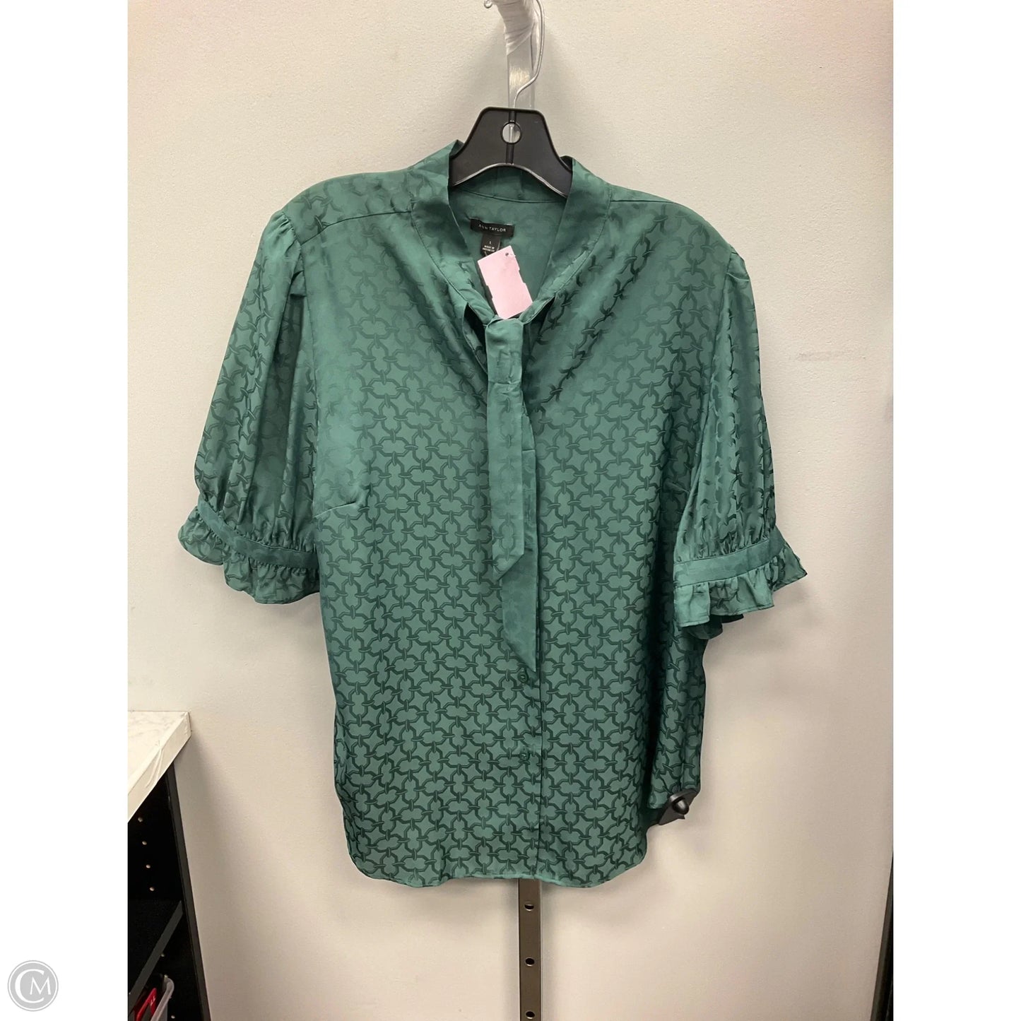 Blouse Short Sleeve By Ann Taylor In Green, Size: L
