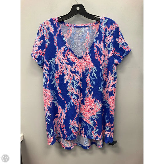 Top Short Sleeve Designer By Lilly Pulitzer In Blue & Pink, Size: L