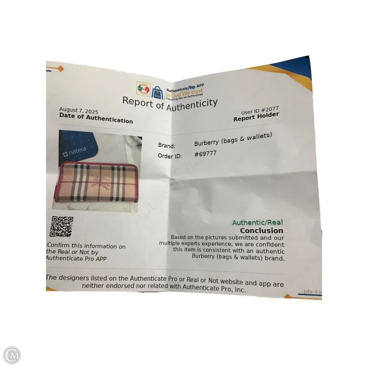 Wallet Luxury Designer By Burberry, Size: Large