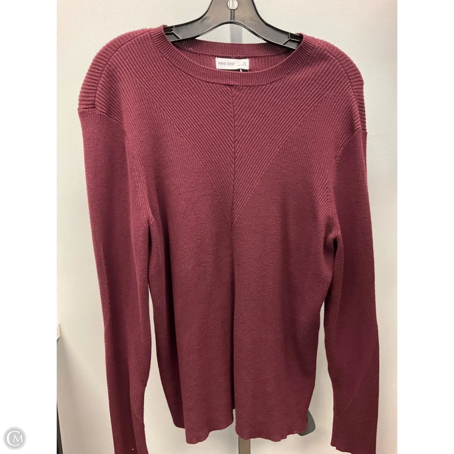 Top Long Sleeve By Nine West Apparel In Maroon, Size: 1x