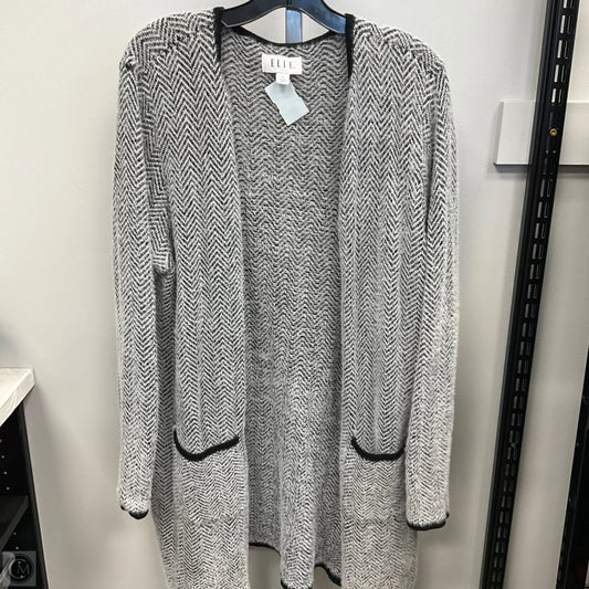 Sweater Cardigan By Elle In Black & White, Size: Xl