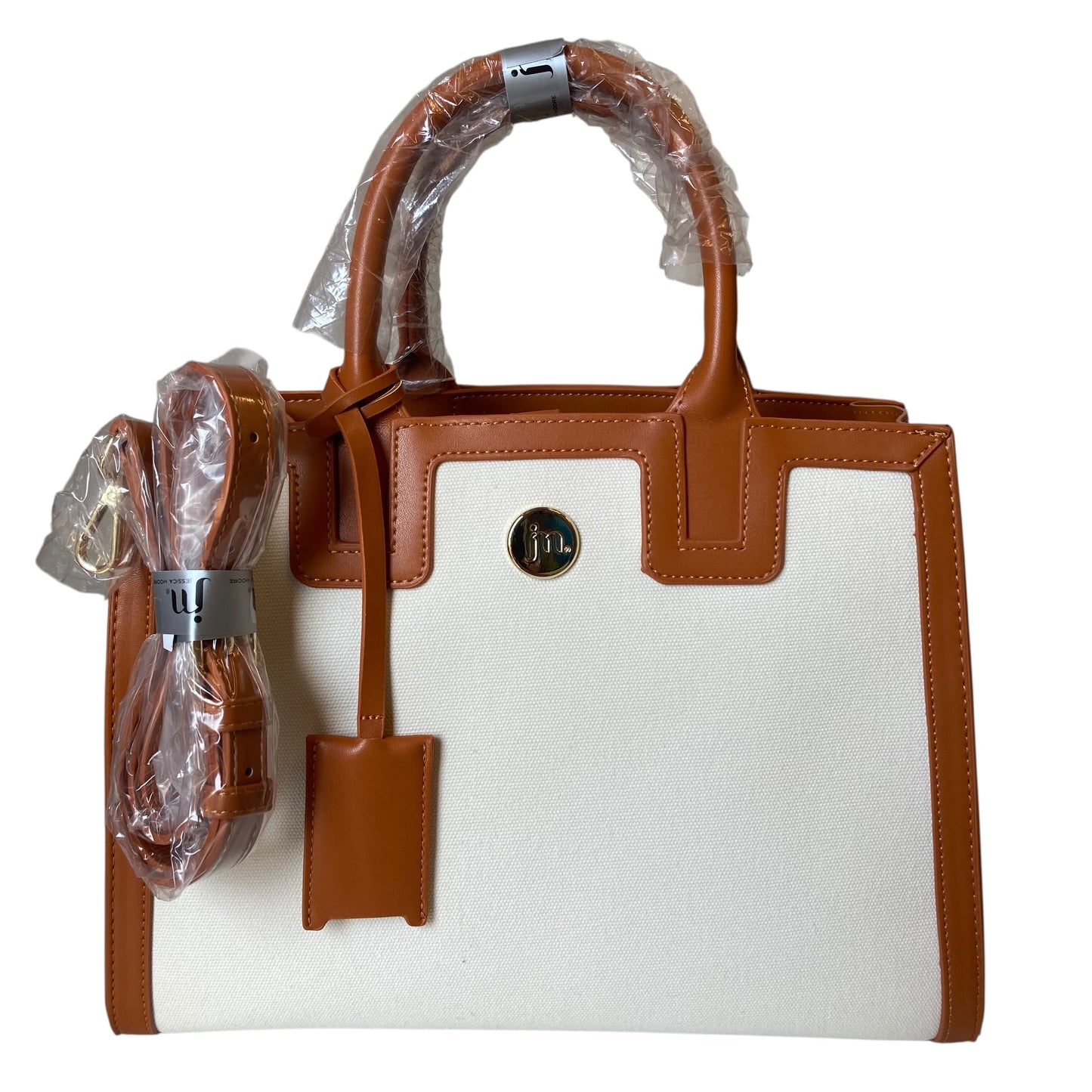 Handbag By Jessica Moore In Brown & White, Size:Large