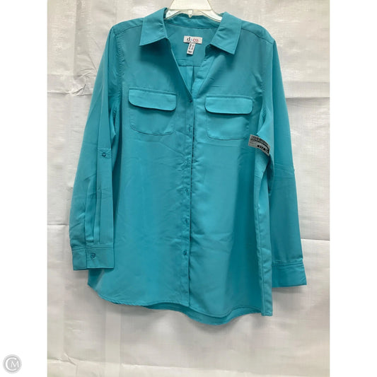 Blouse Long Sleeve By Denim And Company In Teal, Size: L