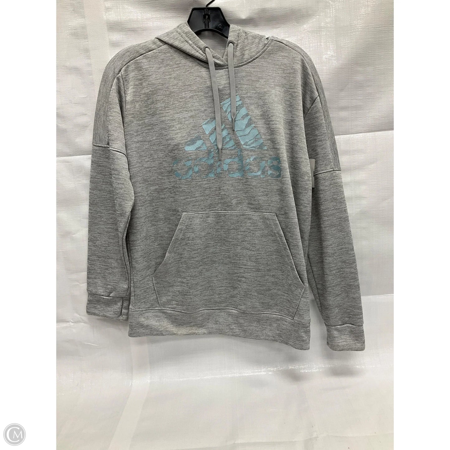 Athletic Sweatshirt Hoodie By Adidas In Grey, Size: M