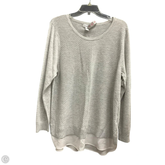 Top Long Sleeve By Calvin Klein In Grey & White, Size: Xl