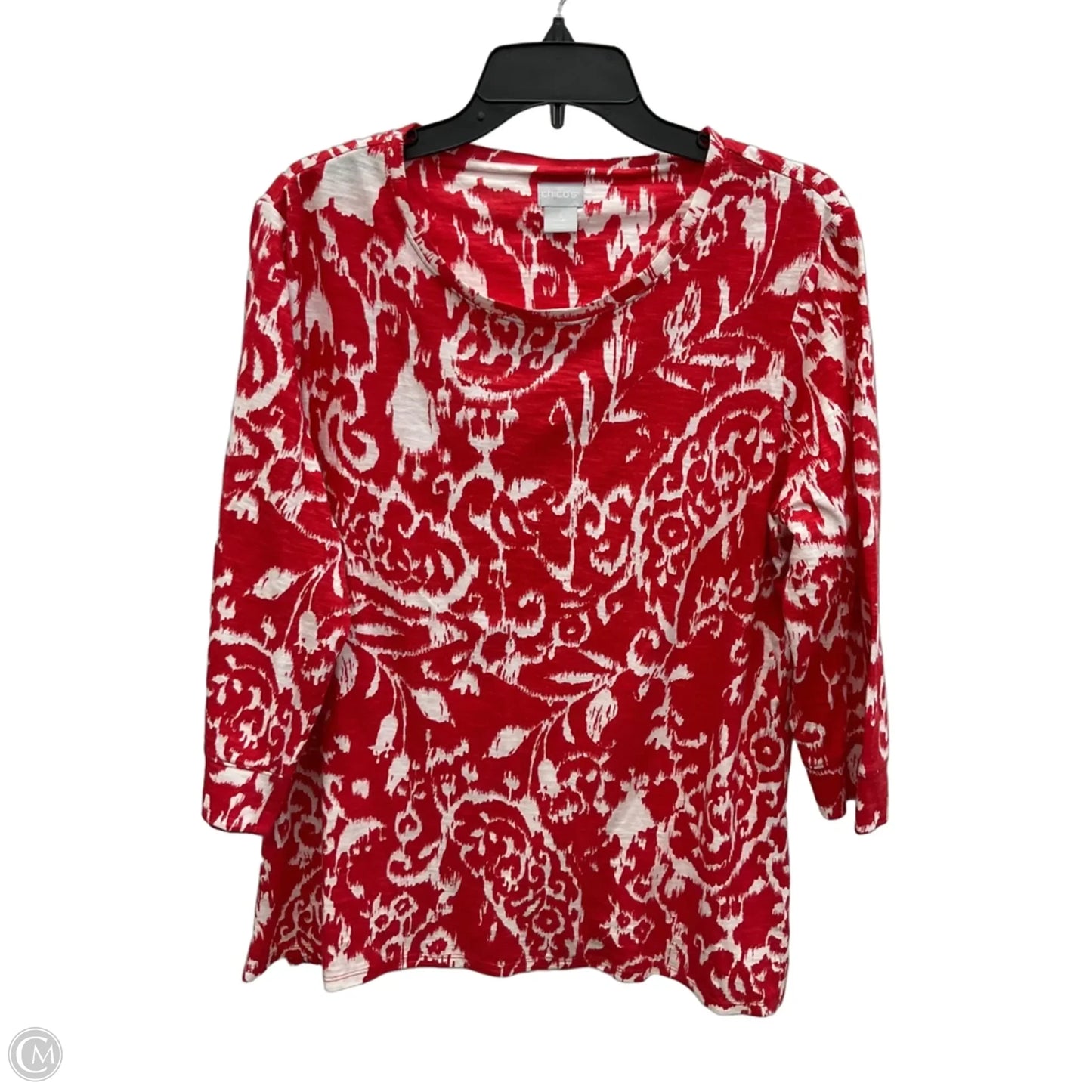 Top 3/4 Sleeve By Chicos In Red & White, Size: L