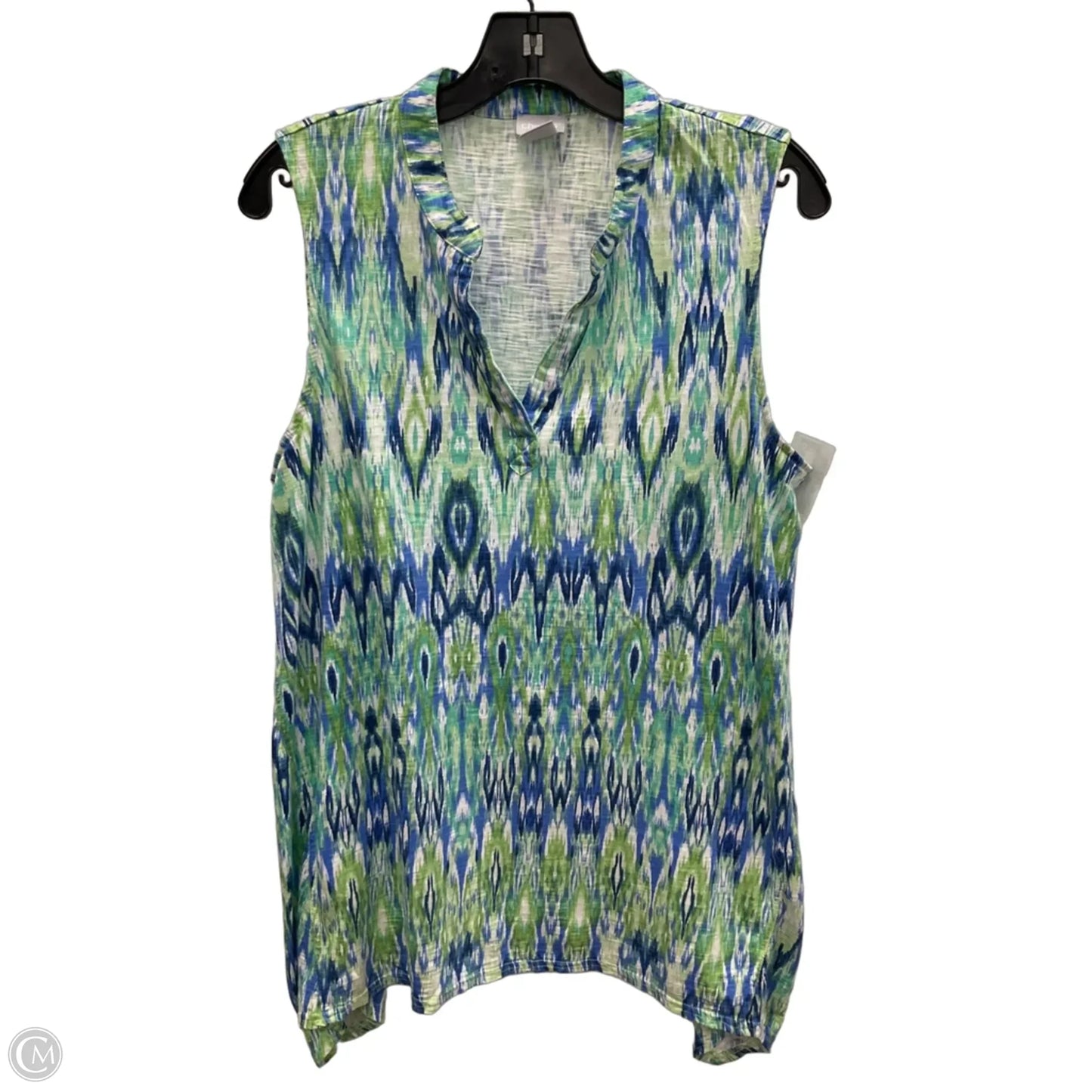 Top Sleeveless By Chicos In Blue & Green, Size: L