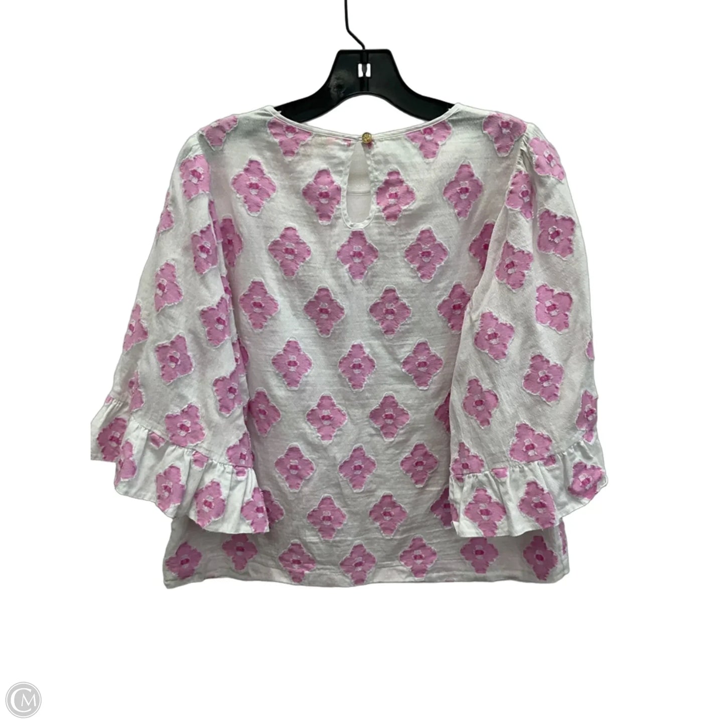 Top 3/4 Sleeve Designer By Lilly Pulitzer In Pink & White, Size: M