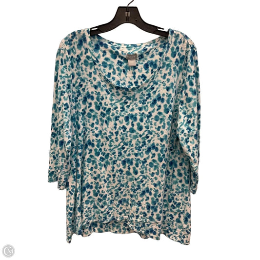 Top 3/4 Sleeve By Chicos In Blue & White, Size: L