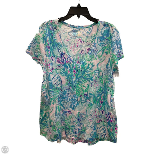 Top Short Sleeve Designer By Lilly Pulitzer In Blue & Green, Size: Xl