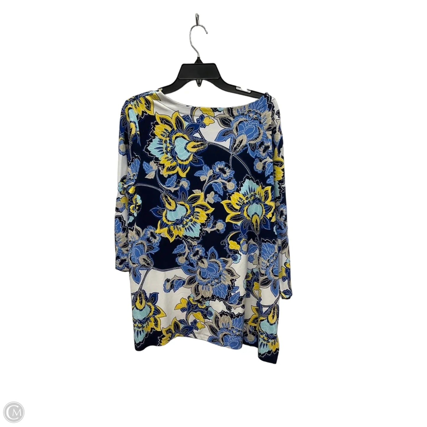Top 3/4 Sleeve By Chicos In Blue & Yellow, Size: Xl