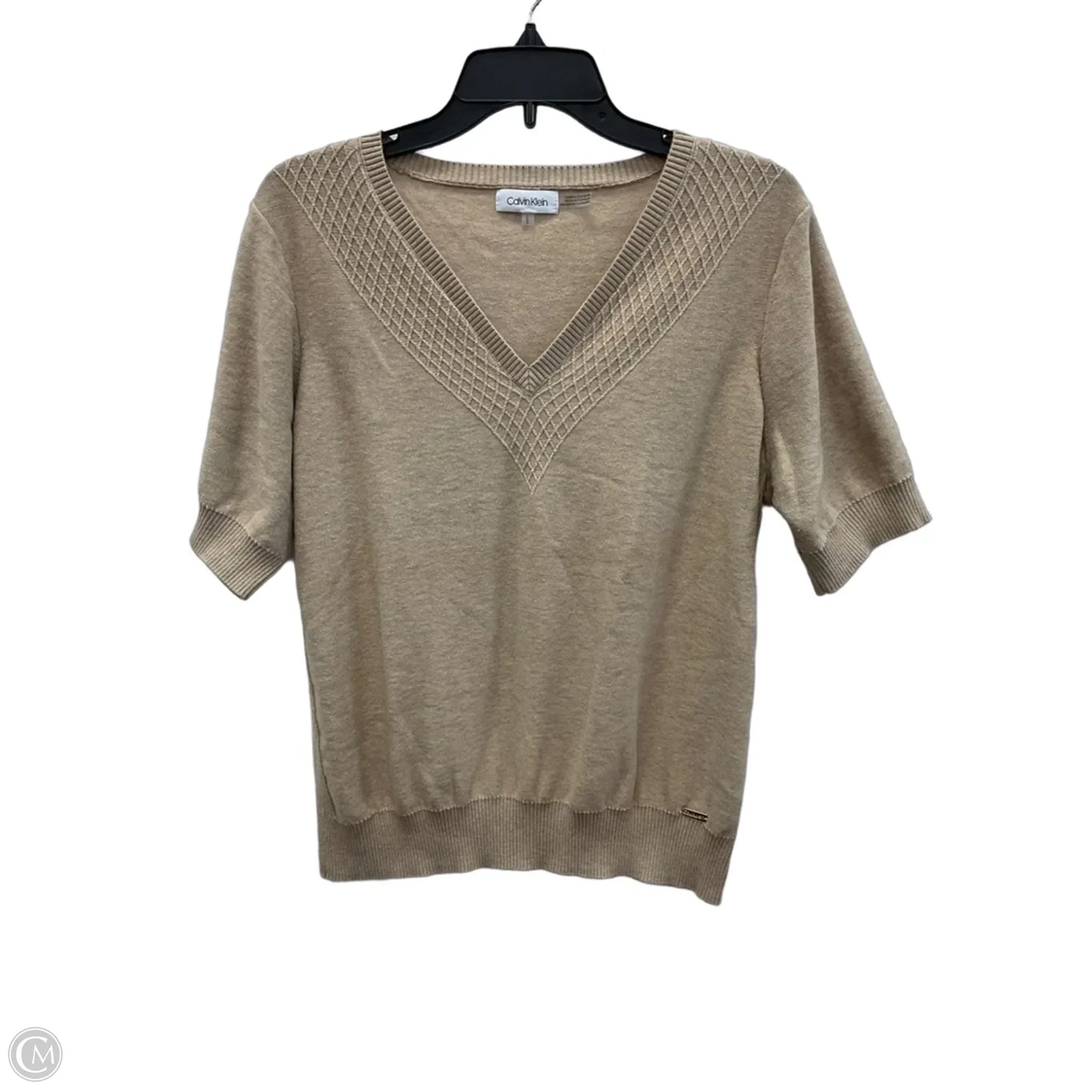 Top Short Sleeve By Calvin Klein In Tan, Size: L