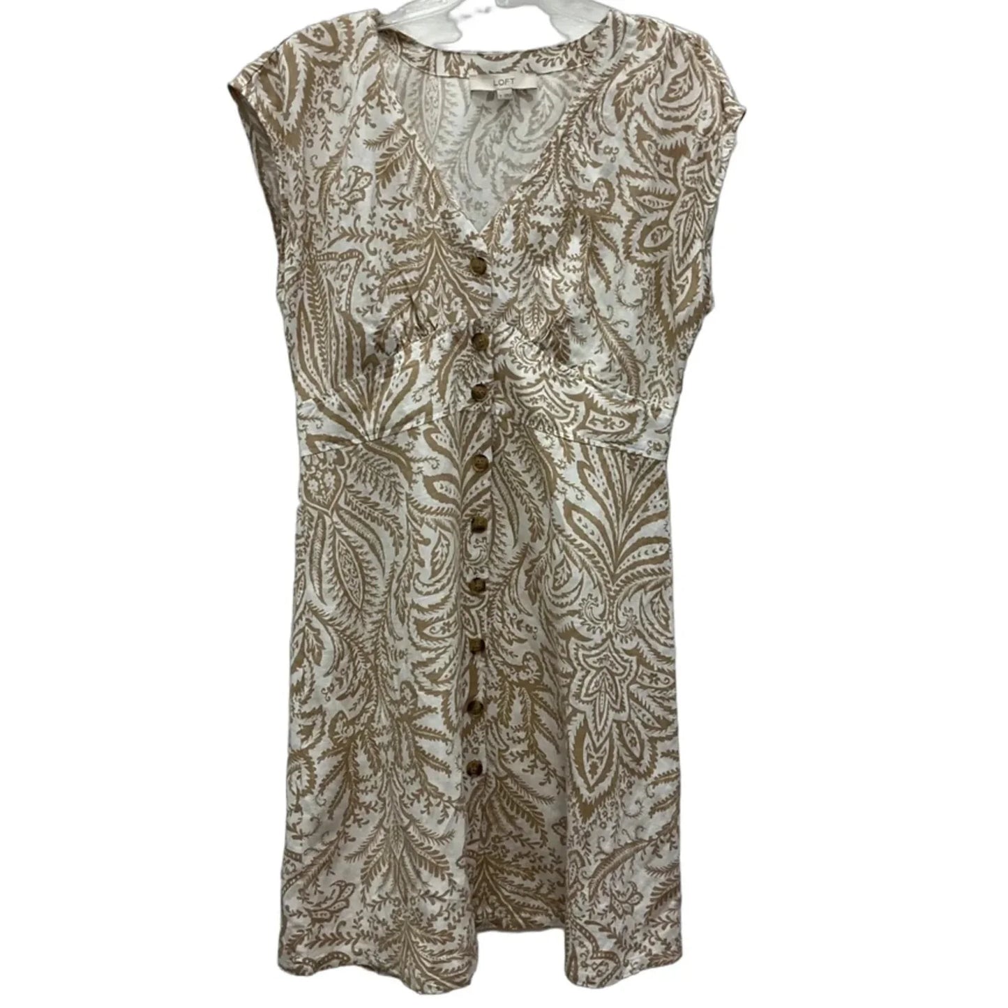 Dress Casual Midi By Loft In Cream & Tan, Size: 8