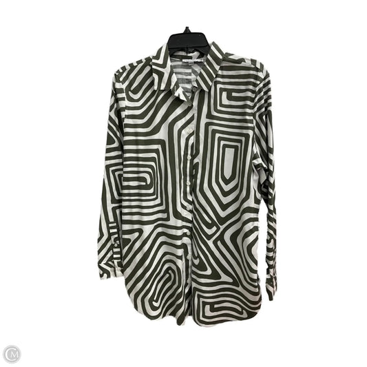 Blouse Long Sleeve By Chicos In Green & White, Size: 14