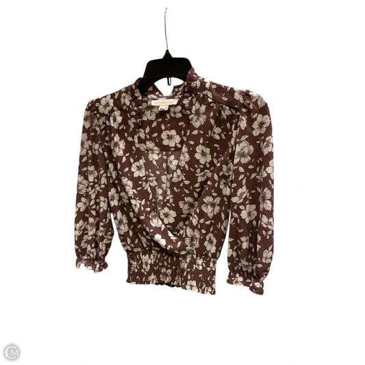 Top Long Sleeve By Monteau In Brown, Size: S