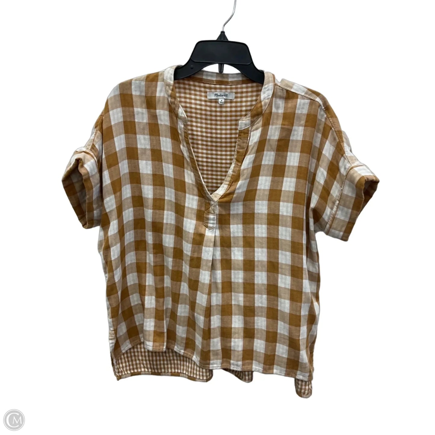 Top Short Sleeve By Madewell In Checkered Pattern, Size: M