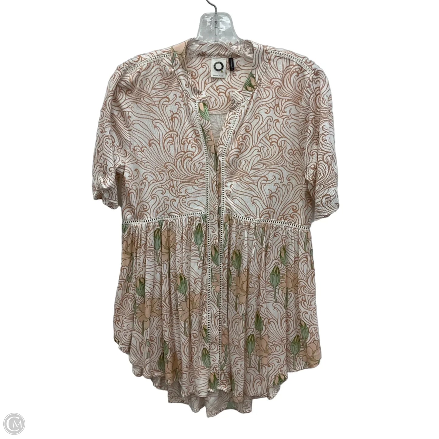 Top Short Sleeve By Anthropologie In Pink & White, Size: Xs