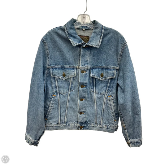 Jacket Luxury Designer By Armani In Blue Denim, Size: Xs