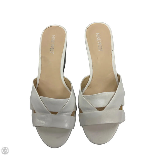 Sandals Heels Wedge By Nine West In Silver & White, Size: 7.5