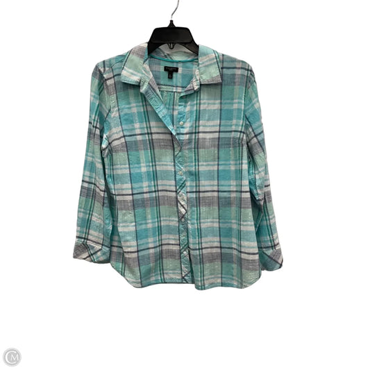 Blouse Long Sleeve By Talbots In Blue & White, Size: Lp