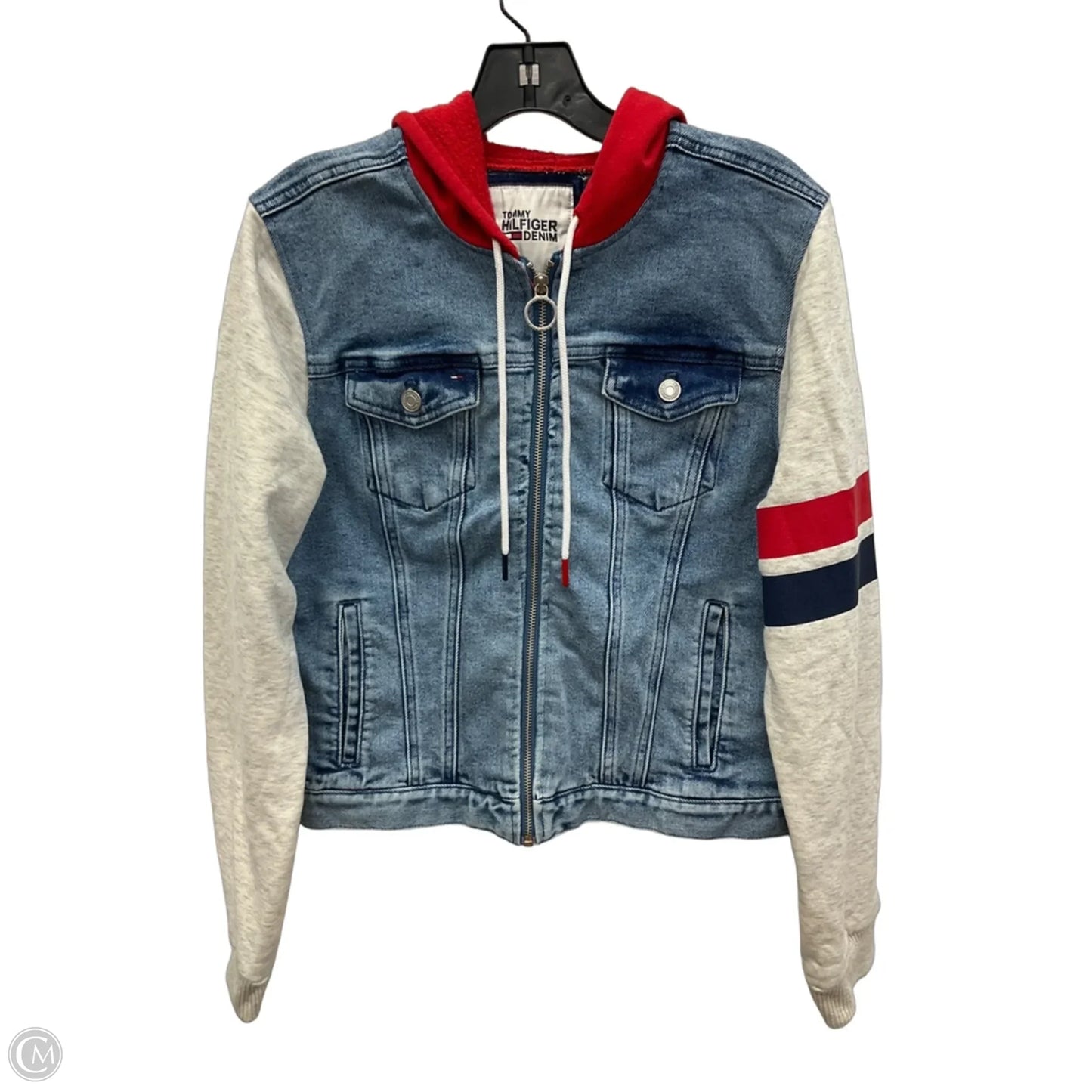 Jacket Denim By Tommy Hilfiger In Blue Red & White, Size: L