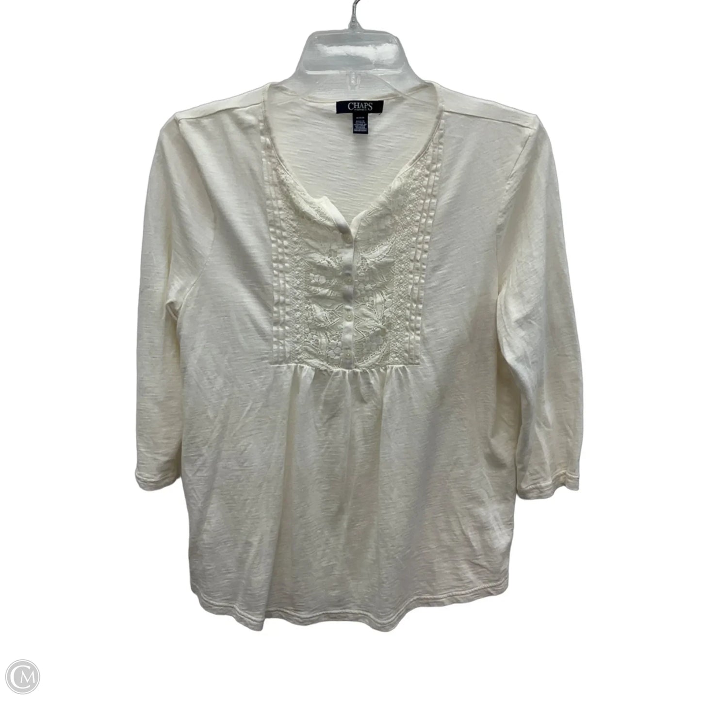 Top 3/4 Sleeve By Chaps In White, Size: M