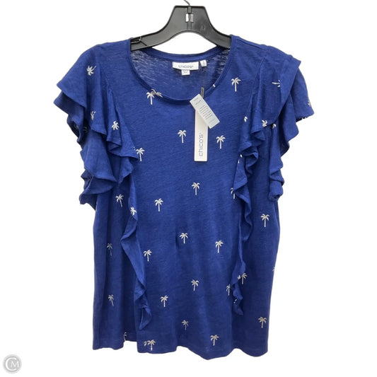 Top Short Sleeve By Chicos In Blue & White, Size: L