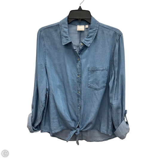 Blouse Long Sleeve By Sharagano In Blue Denim, Size: L