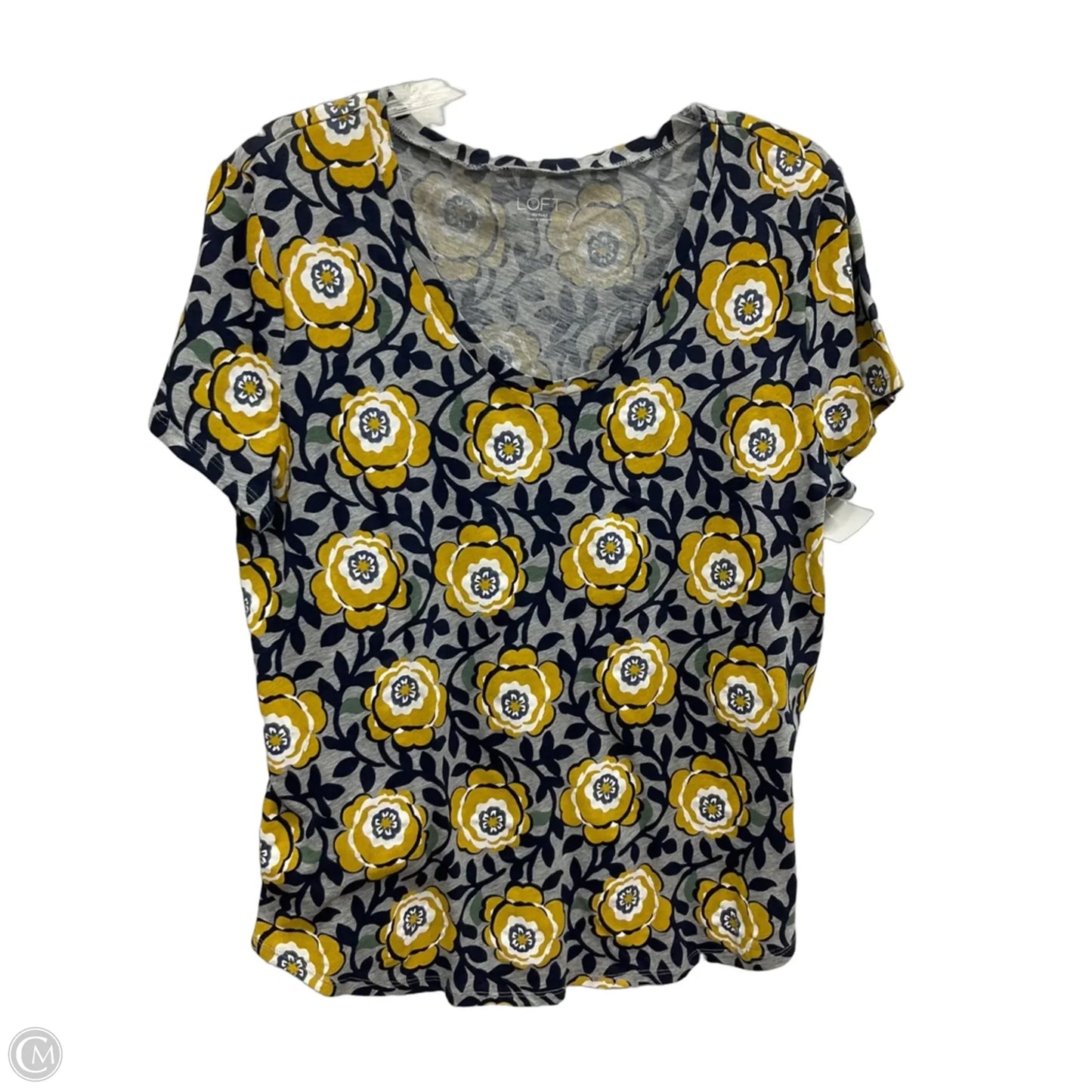 Top Short Sleeve By Loft In Grey & Yellow, Size: L