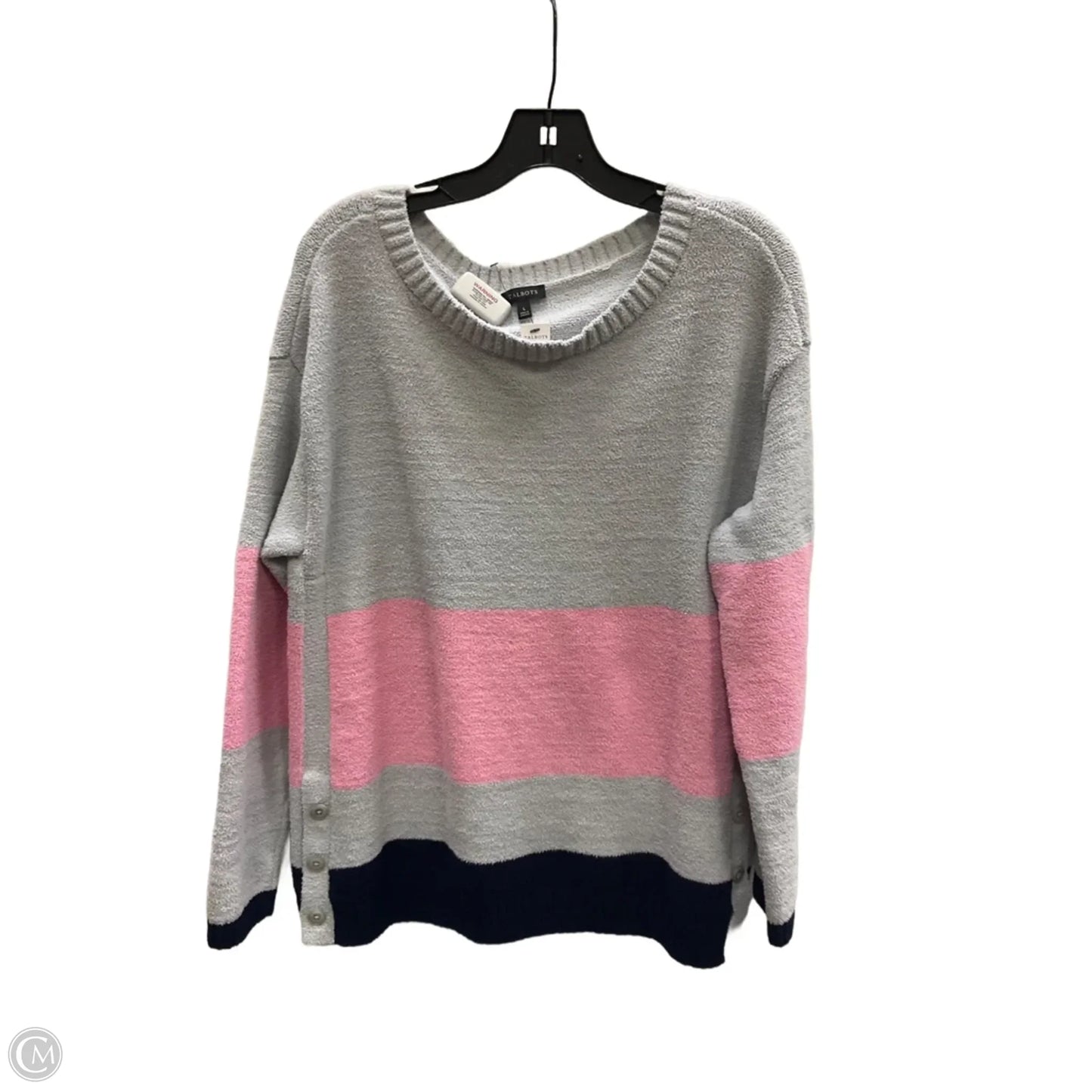 Sweater By Talbots In Grey & Pink, Size: L