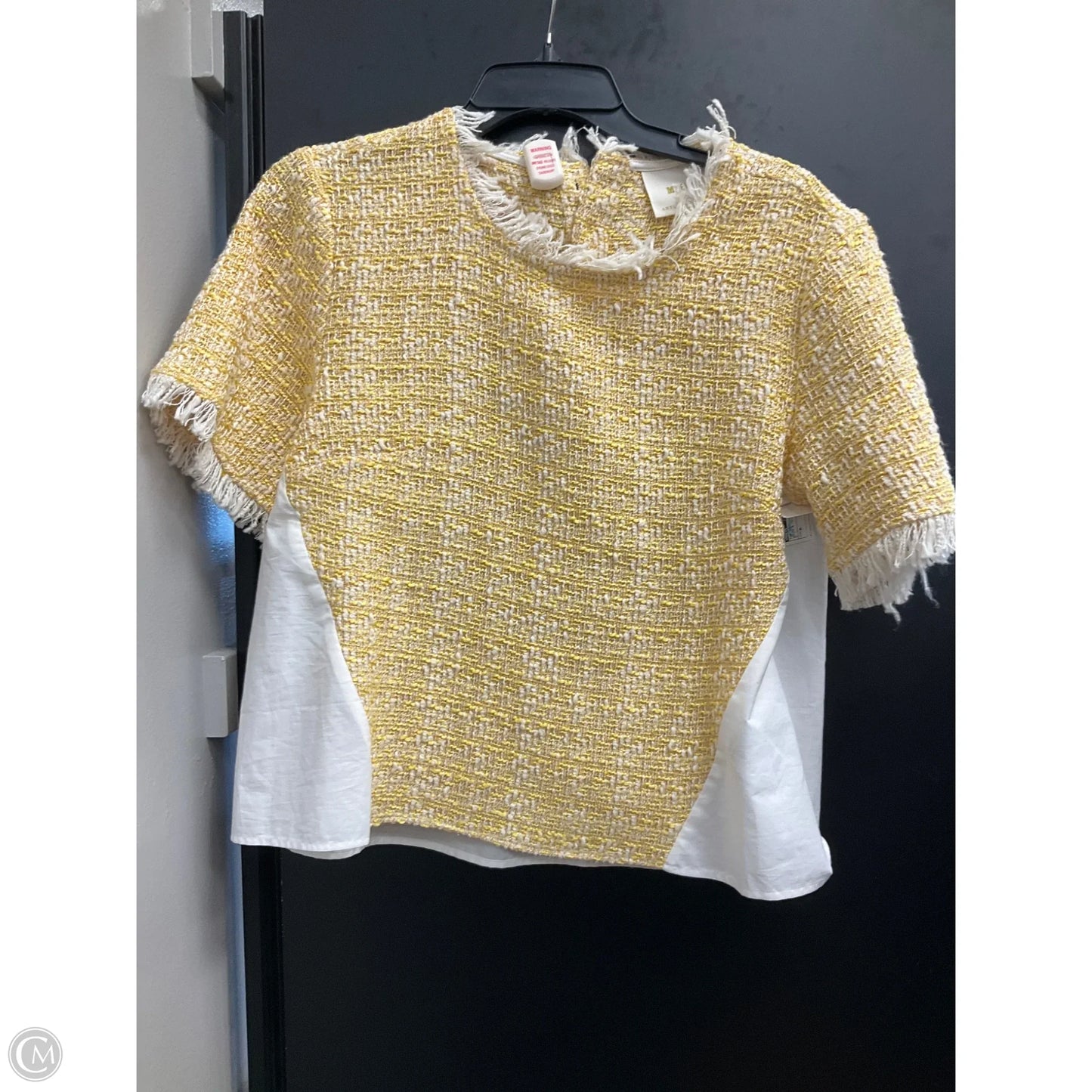 Top Short Sleeve By Maeve In White & Yellow, Size: M