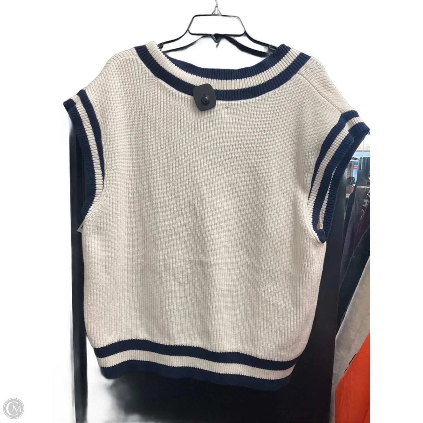 Vest Sweater By Loft In Blue & White, Size: Xxl